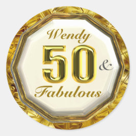 50 & Fabulous Sprankelende Gouden Verjaardag Stick Ronde Sticker