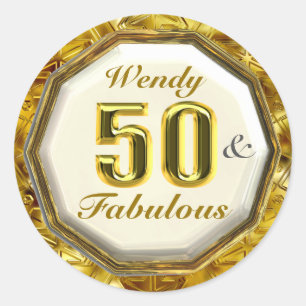 50 & Fabulous Sprankelende Gouden Verjaardag Stick Ronde Sticker