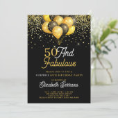 50 Fabulous Surprise Birthday Gold Black Glitter Kaart (Staand voorkant)