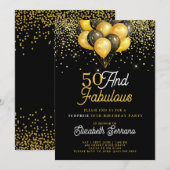 50 Fabulous Surprise Birthday Gold Black Glitter Kaart (Voorkant / Achterkant)
