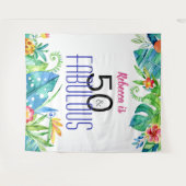 50 & Fabulous Tropical Floral Photo Booth Backdrop Wandkleed (Voorkant (horizontaal))