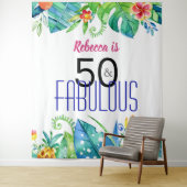 50 & Fabulous Tropical Floral Photo Booth Backdrop Wandkleed (In situ)