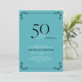 50 & Fabulous Turquoise Black & White Birthday Kaart (Staand voorkant)
