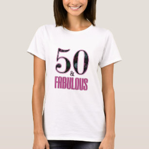 50 & Fabulous Typography Black Pink 50th Birthday T-shirt