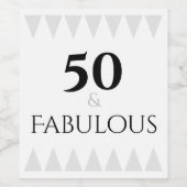 50 & Fabulous Typography Silver Black Wijn Etiket (Enkel label)