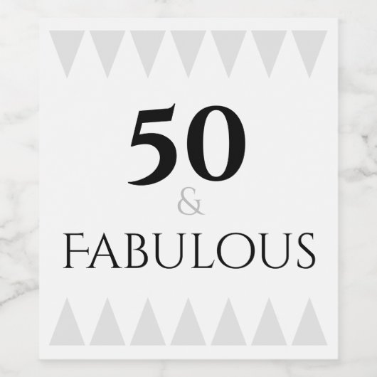 50 & Fabulous Typography Silver Black Wijn Etiket (Enkel label)