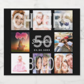 50 Fabulous verjaardag aangepaste foto collage zwa Sparkling Wijnetiket (Enkel label)