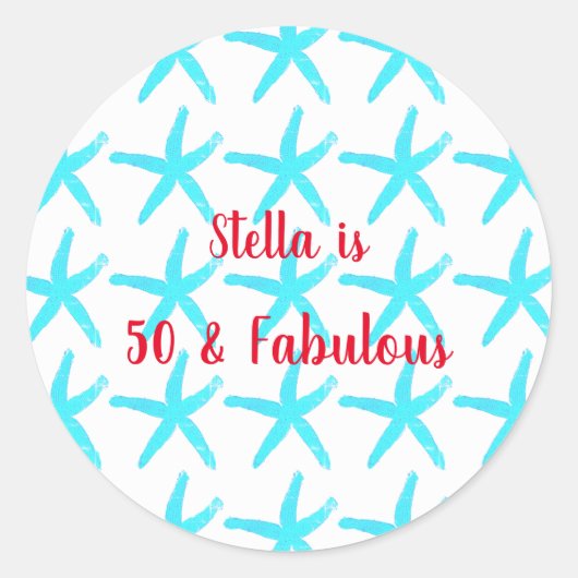 50 & Fabulous Verjaardag Blauwe Zeester Patronen C Ronde Sticker (Voorkant)
