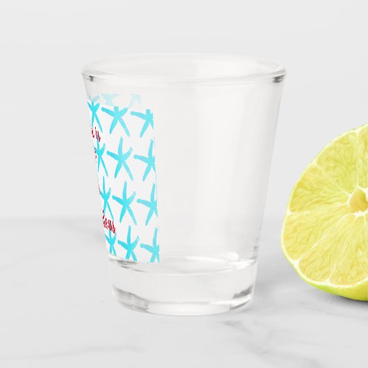 50 & Fabulous Verjaardag Blauwe Zeester Patronen C Shot Glas (Rechts)