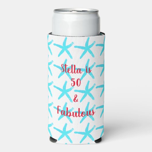 50 & Fabulous Verjaardag Blauwe Zeester Patronen G Seltzer Blikjeskoeler (Seltzer Voorkant)