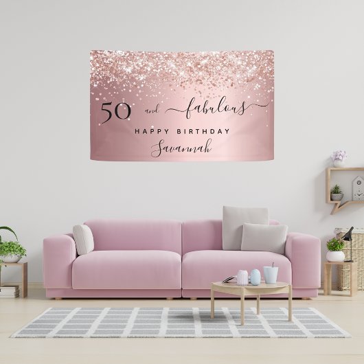 50 Fabulous verjaardag blush roze roos Spandoek