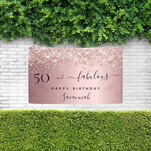 50 Fabulous verjaardag blush roze roos Spandoek