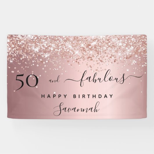 50 Fabulous verjaardag blush roze roos Spandoek (Horizontaal)