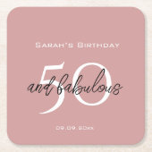 50 & Fabulous Verjaardag Elegant Dusty Pink Girly Kartonnen Onderzetters (Voorkant)
