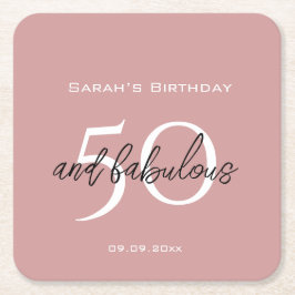 50 & Fabulous Verjaardag Elegant Dusty Pink Girly Kartonnen Onderzetters