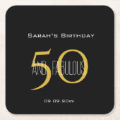 50 & Fabulous Verjaardag Elegant Zwart en Goud Kartonnen Onderzetters (Voorkant)
