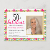 50 & Fabulous Verjaardag Goud Roze Bloemen Uitnodiging Briefkaart (Voorkant)