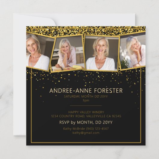 50 Fabulous Verjaardag Goud Zwart Glitter Foto Kaart (Achterkant)