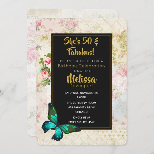 50 & fabulous Verjaardag met  Collage Uitnodigen Kaart (Voorkant / Achterkant)