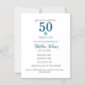 50 & Fabulous Verjaardag Ocean Blue Elegant Minima Magnetische Uitnodiging (Voorkant)