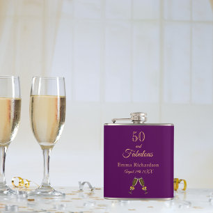 50 fabulous verjaardag paars goud monogram heupfles