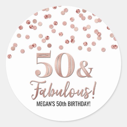 50 & Fabulous Verjaardag Roos Gouden Confetti Ronde Sticker (Voorkant)