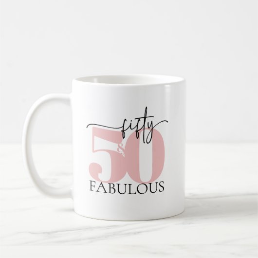 "50 & Fabulous" Verjaardag Roze en Zwarte Mok (Links)