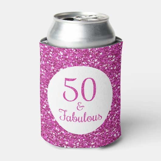 50 & Fabulous Verjaardag Roze Glitter Blikjeskoeler (Blikje Voorkant)