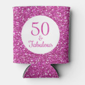 50 & Fabulous Verjaardag Roze Glitter Blikjeskoeler (Voorkant)