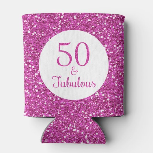 50 & Fabulous Verjaardag Roze Glitter Blikjeskoeler (Achterkant)