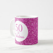 50 & Fabulous Verjaardag Roze Glitter Koffiemok (Voorkant links)