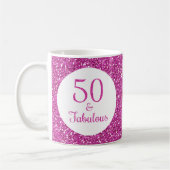 50 & Fabulous Verjaardag Roze Glitter Koffiemok (Links)
