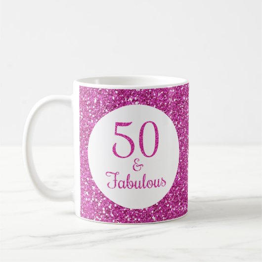 50 & Fabulous Verjaardag Roze Glitter Koffiemok (Links)