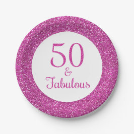 50 & Fabulous Verjaardag Roze Glitter Papieren Bordje