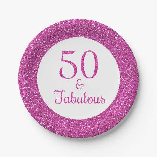 50 & Fabulous Verjaardag Roze Glitter Papieren Bordje (Voorkant)
