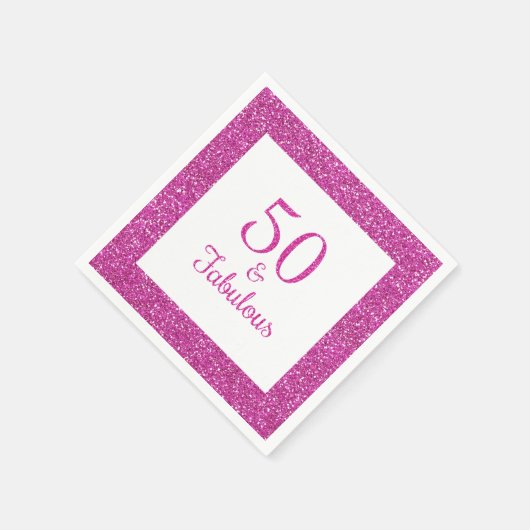 50 & Fabulous Verjaardag Roze Glitter Servet (Hoek)