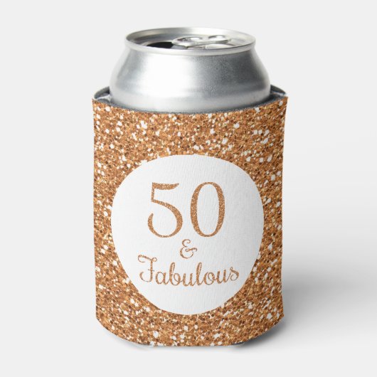50 & Fabulous Verjaardag Sparkly Gouden Glitter Blikjeskoeler (Blikje Voorkant)
