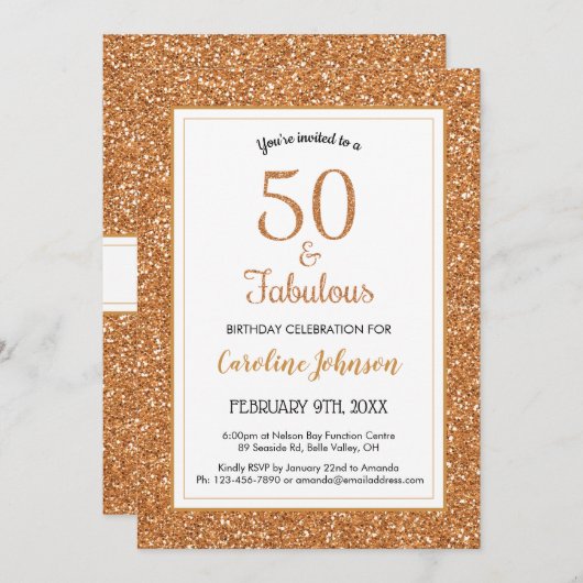 50 & Fabulous Verjaardag Sparkly Gouden Glitter Kaart (Voorkant / Achterkant)