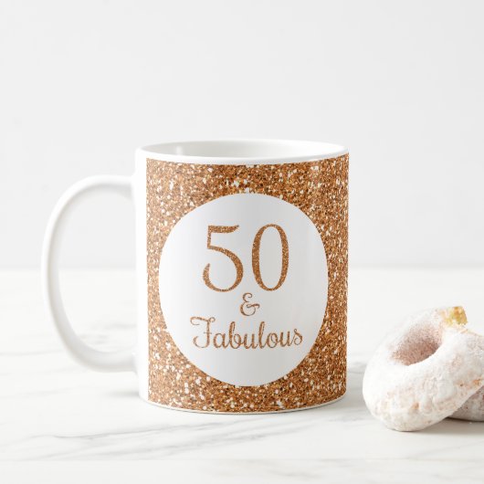 50 & Fabulous Verjaardag Sparkly Gouden Glitter Koffiemok (Met donut)