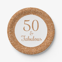 50 & Fabulous Verjaardag Sparkly Gouden Glitter Papieren Bordje