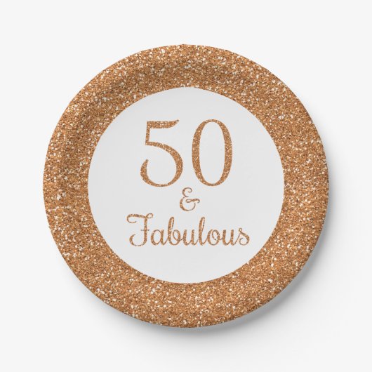 50 & Fabulous Verjaardag Sparkly Gouden Glitter Papieren Bordje (Voorkant)