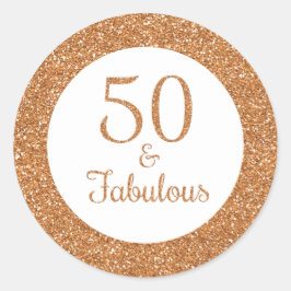 50 & Fabulous Verjaardag Sparkly Gouden Glitter Ronde Sticker