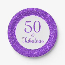50 & Fabulous Verjaardag Sparkly Paarse Glitter Papieren Bordje