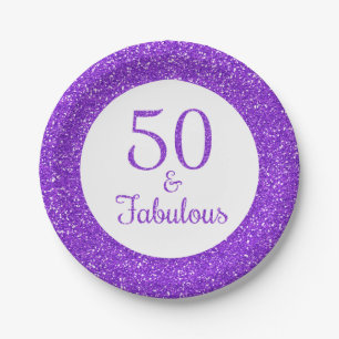 50 & Fabulous Verjaardag Sparkly Paarse Glitter Papieren Bordje