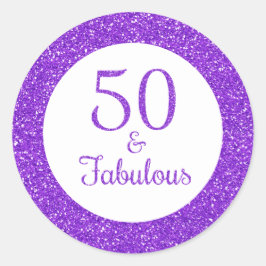 50 & Fabulous Verjaardag Sparkly Paarse Glitter Ronde Sticker