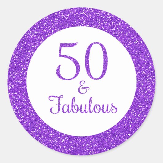 50 & Fabulous Verjaardag Sparkly Paarse Glitter Ronde Sticker (Voorkant)