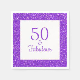 50 & Fabulous Verjaardag Sparkly Paarse Glitter Servet