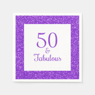 50 & Fabulous Verjaardag Sparkly Paarse Glitter Servet