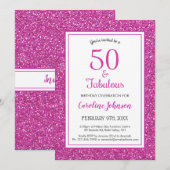 50 & Fabulous Verjaardag Sparkly Roze Glitter Kaart (Voorkant / Achterkant)
