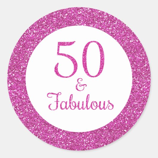 50 & Fabulous Verjaardag Sparkly Roze Glitter Ronde Sticker (Voorkant)